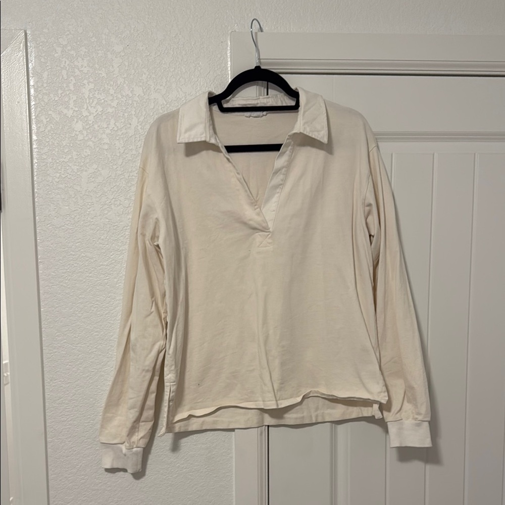 Good American Cream Long Sleeve Women's Rugby Shirt
